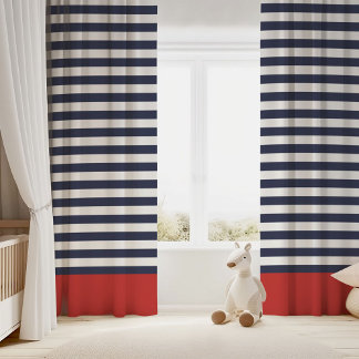 Navy Blue and Red Stripes Blackout Curtains