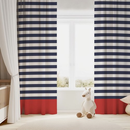 Navy Blue and Red Stripes Blackout Curtains