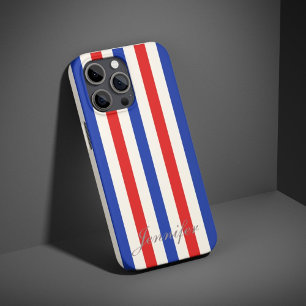 Navy Blue and Red Stripes Case-Mate  iPhone 14 Pro Case