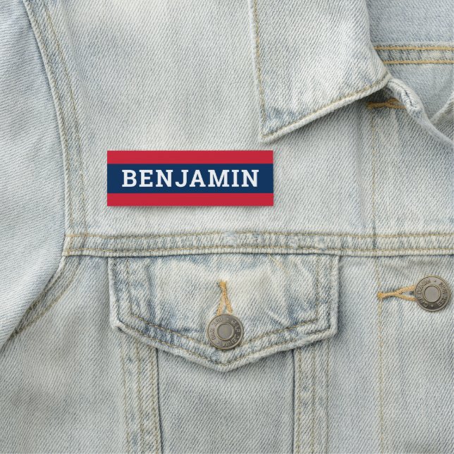 Navy Blue and Red Stripes with Preppy Font Name Tag (In Situ)