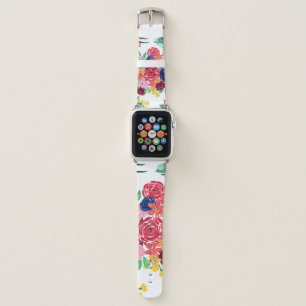 Navy Blue and Red watercolor boho chic Flowers Apple Watch Band