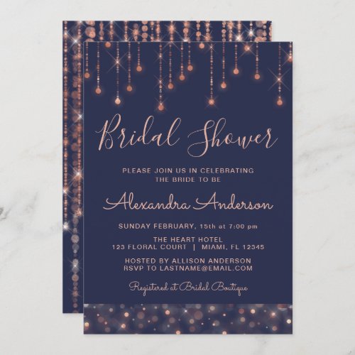 Navy Blue and Rose Gold Bridal Shower Invitation