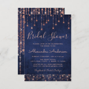 Navy Blue and Rose Gold Bridal Shower Invitation