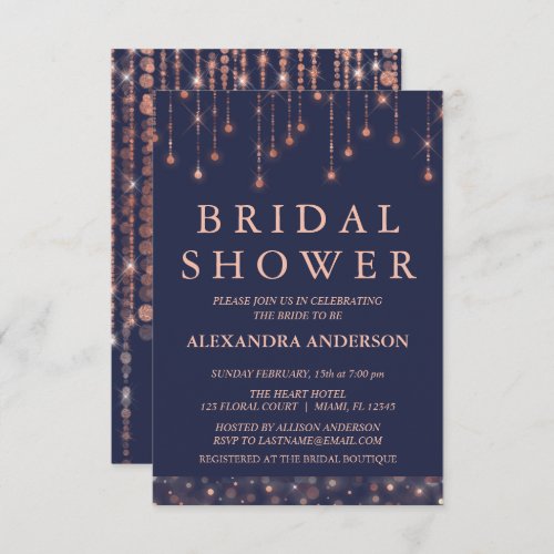 Navy Blue and Rose Gold Bridal Shower Invitation