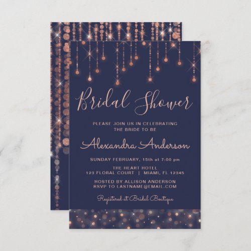 Navy Blue and Rose Gold Bridal Shower Invitation