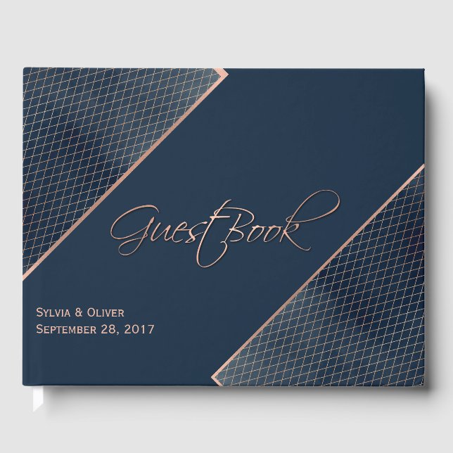 Navy Blue and Rose Gold Custom Guest Book (Front)
