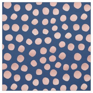 Navy Blue and Rose Gold Dot Fabric