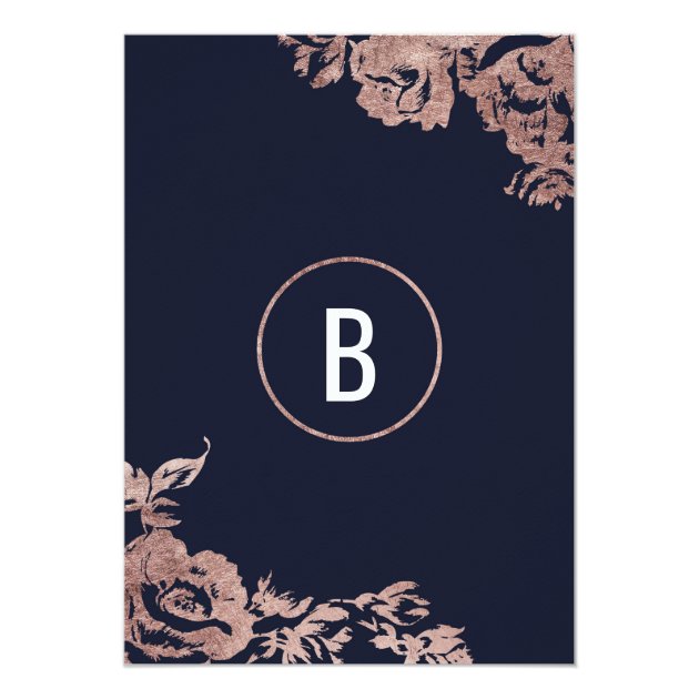 Navy Blue And Rose Gold Floral Brunch And Bubbly Invitation