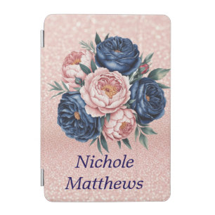 Navy Blue and Rose Gold Floral iPad Mini Cover
