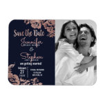 Navy Blue And Rose Gold Floral Save The Date Magnet at Zazzle