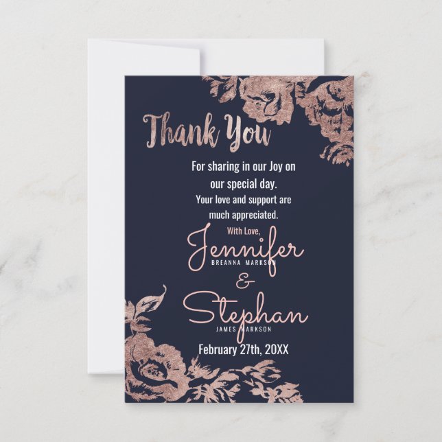 Navy Blue and Rose Gold Floral Thank You (Front)