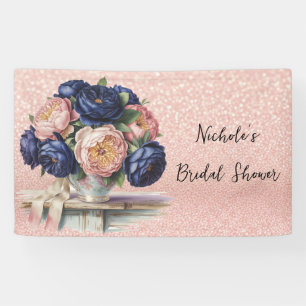 Navy Blue and Rose Gold Floral Wedding  Banner