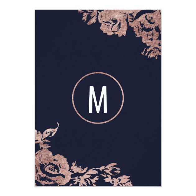 Navy Blue And Rose Gold Floral Wishing Well Card