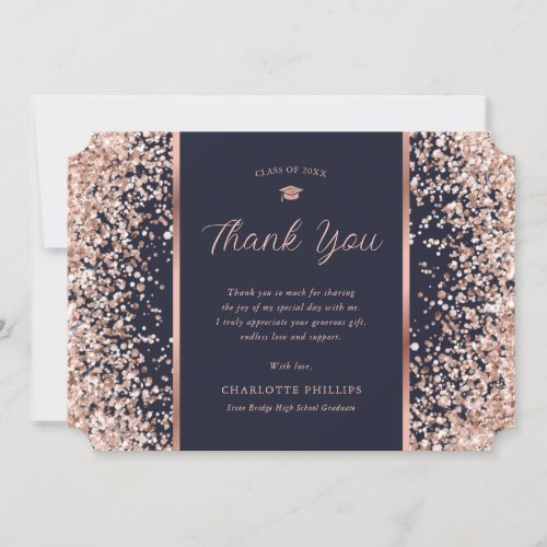 Navy Blue and Rose Gold Graduation Thank You Card