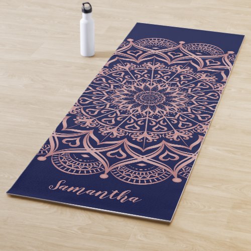 Navy Blue and Rose Gold Mandala Personalized Yoga Mat
