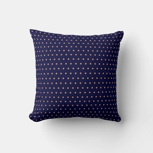 Navy Blue and Rose Gold Textured Polka Dot Pattern Throw Pillow (Front)