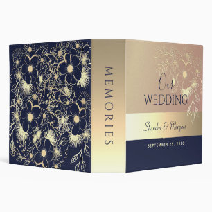 Navy Blue and Rose Gold Wedding Album 3 Ring Binder
