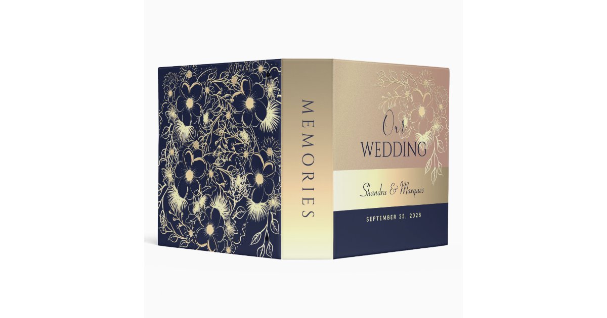Navy Blue and Rose Gold Wedding Album 3 Ring Binder | Zazzle