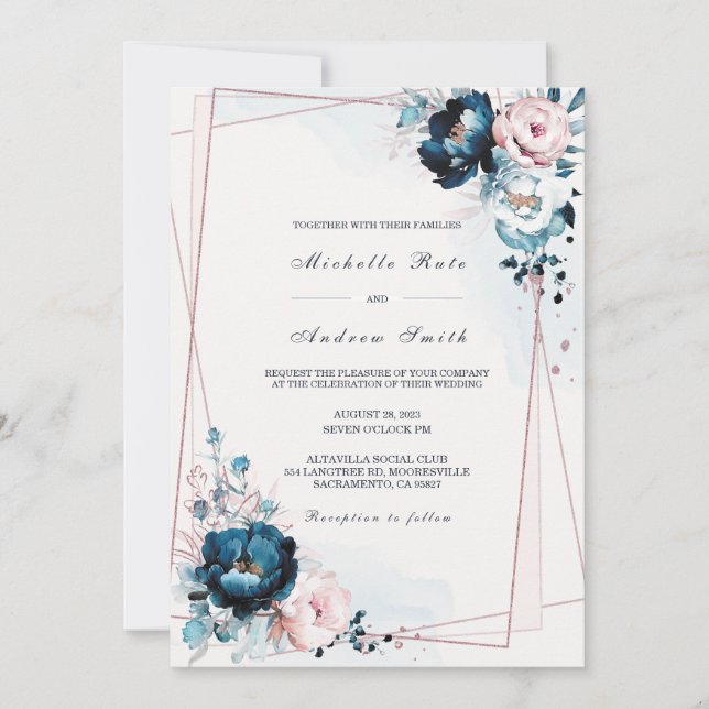 Navy Blue and Rose Gold Wedding Template (Front)
