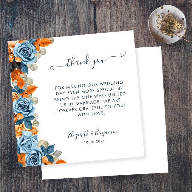 Navy Blue And Rust Wedding Officiant Thank You Card (Creator Uploaded)