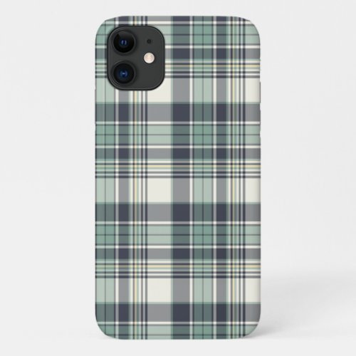 Navy Blue and Seafoam Coastal Plaid iPhone 11 Case