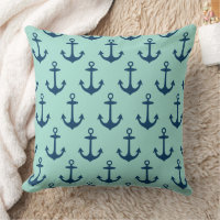 Nautical Anchor Seafoam Stripe Family Monogram Accent Pillow