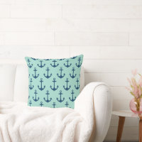 Nautical Anchor Seafoam Stripe Family Monogram Accent Pillow