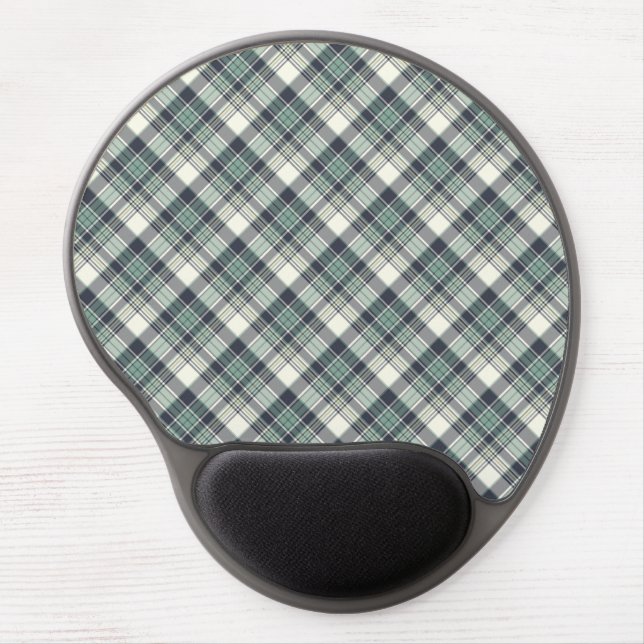 Navy Blue and Seafoam Green Coastal Plaid Gel Mouse Pad (Front)