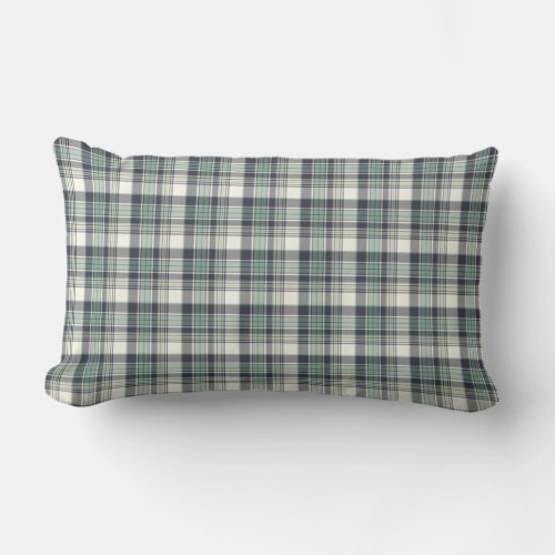 Navy Blue and Seafoam Green Coastal Plaid Lumbar Pillow