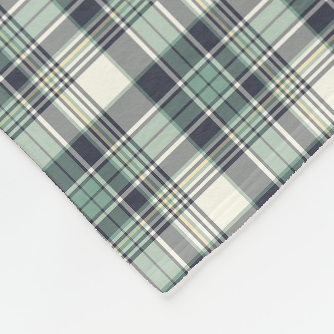 Navy Blue and Seafoam Green Plaid Fleece Blanket Zazzle