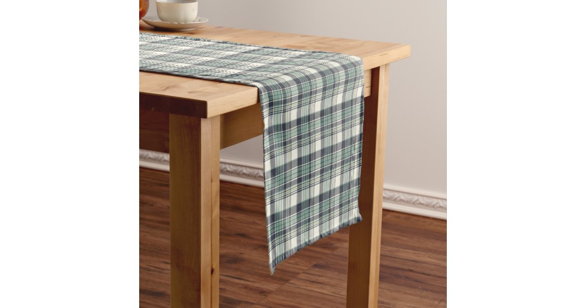 Navy Blue and Seafoam Green Plaid Short Table Runner Zazzle