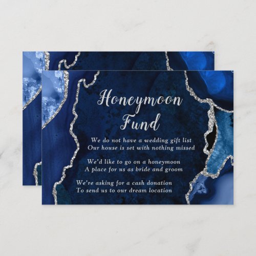 Navy Blue and Silver Agate Honeymoon Fund Enclosure Card