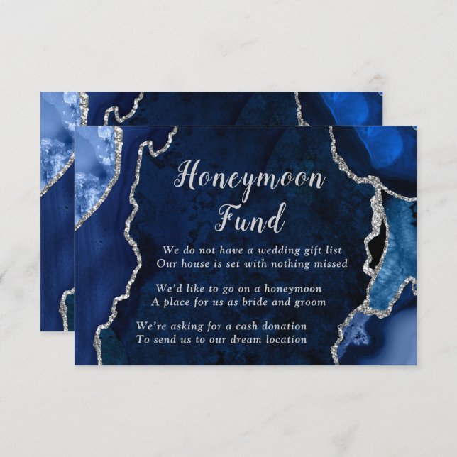 Navy Blue and Silver Agate Honeymoon Fund Enclosure Card (Front/Back)
