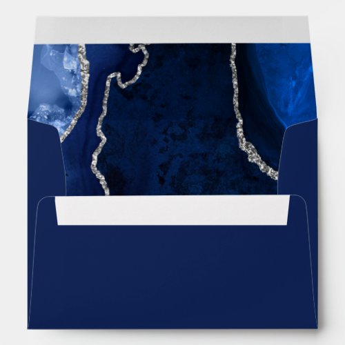 Navy Blue and Silver Agate Marble Birthday Party Envelope