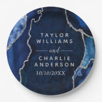 Navy Blue and Silver Agate Marble Wedding