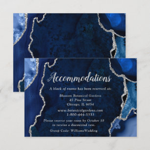 Navy Blue and Silver Agate Wedding Accommodations Enclosure Card
