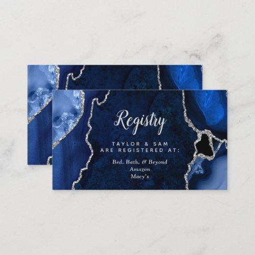 Navy Blue and Silver Agate Wedding Registry Enclosure Card