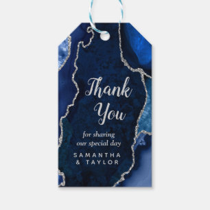 Navy Blue and Silver Agate Wedding Thank You Gift Tags