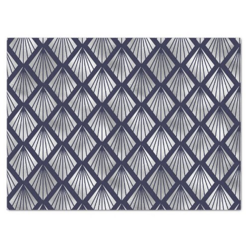 Navy Blue and Silver Art Deco Diamond Pattern Tissue Paper