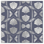 Navy Blue and Silver Art Deco Shell Pattern Fabric