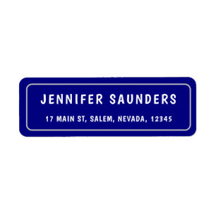 Navy Blue and Silver Border Modern Return Address Label