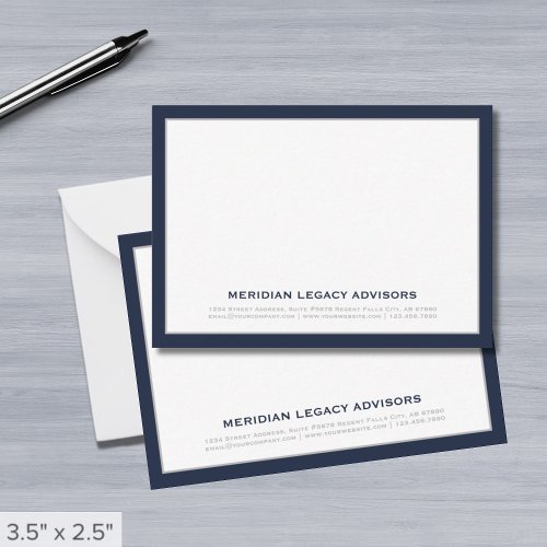 Navy Blue and Silver Business Note Card