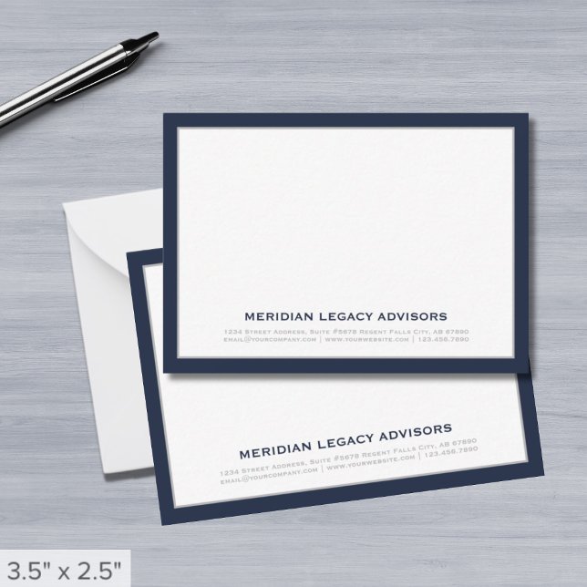 Navy Blue and Silver Business Note Card (Creator Uploaded)