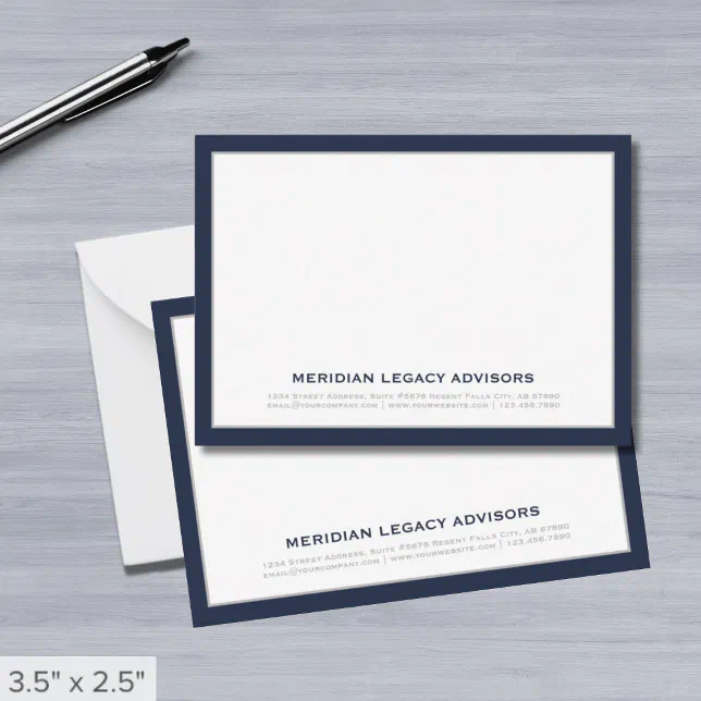 Navy Blue and Silver Business Note Card | Zazzle