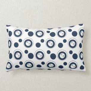 Navy Blue and Silver Concentric Circles Polka Dots Lumbar Pillow