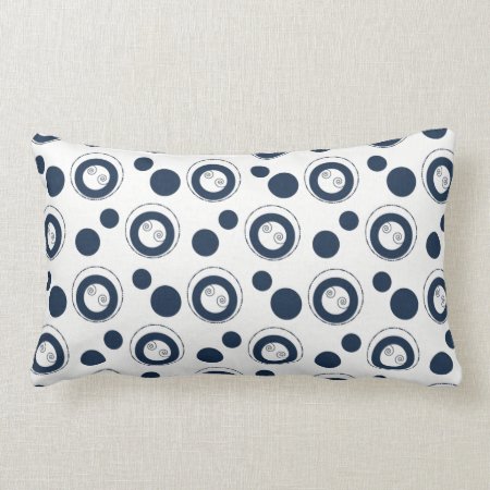 Navy Blue And Silver Concentric Circles Polka Dots Lumbar Pillow