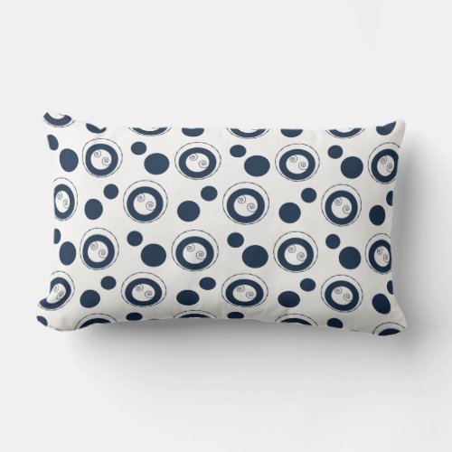 Navy Blue and Silver Concentric Circles Polka Dots Lumbar Pillow