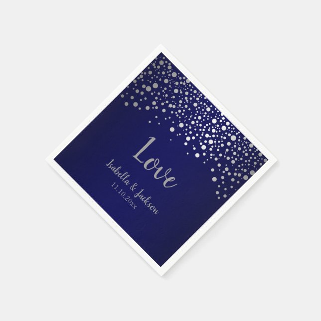 Navy Blue and Silver Confetti Dots Napkins (Corner)
