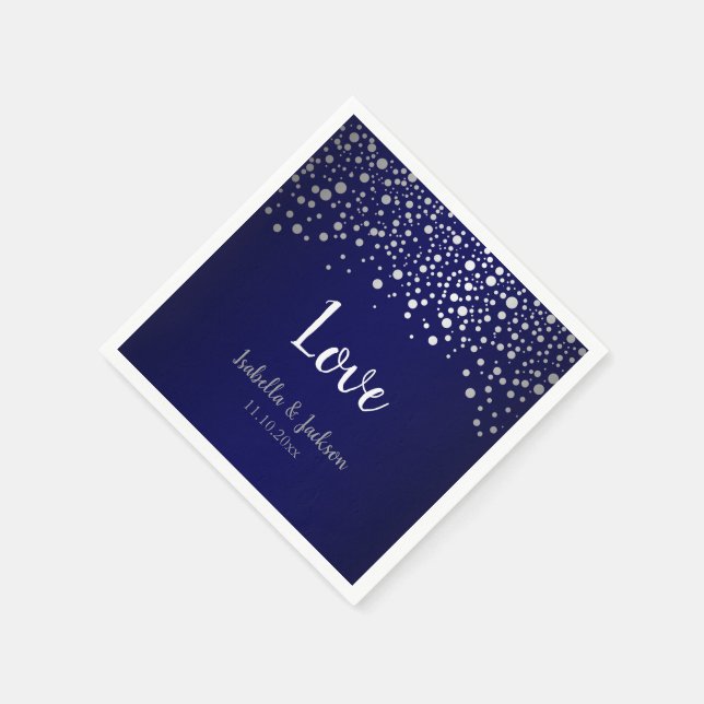 Navy Blue and Silver Confetti Dots Napkins (Corner)