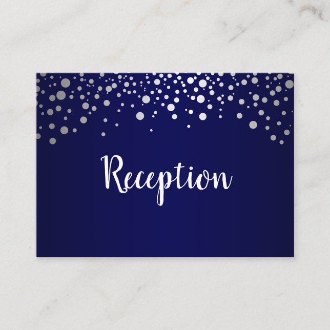 Navy Blue and Silver Confetti Dots - Reception Enclosure Card (Front)